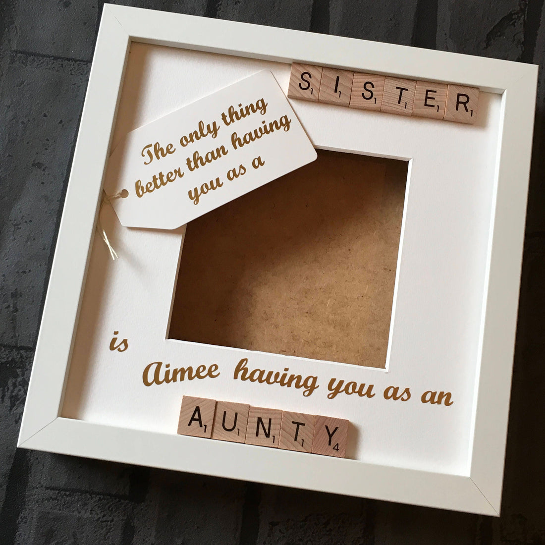 Auntie Sister Letter Tile Photo Frame - Personalised Message - available in a choice of colours