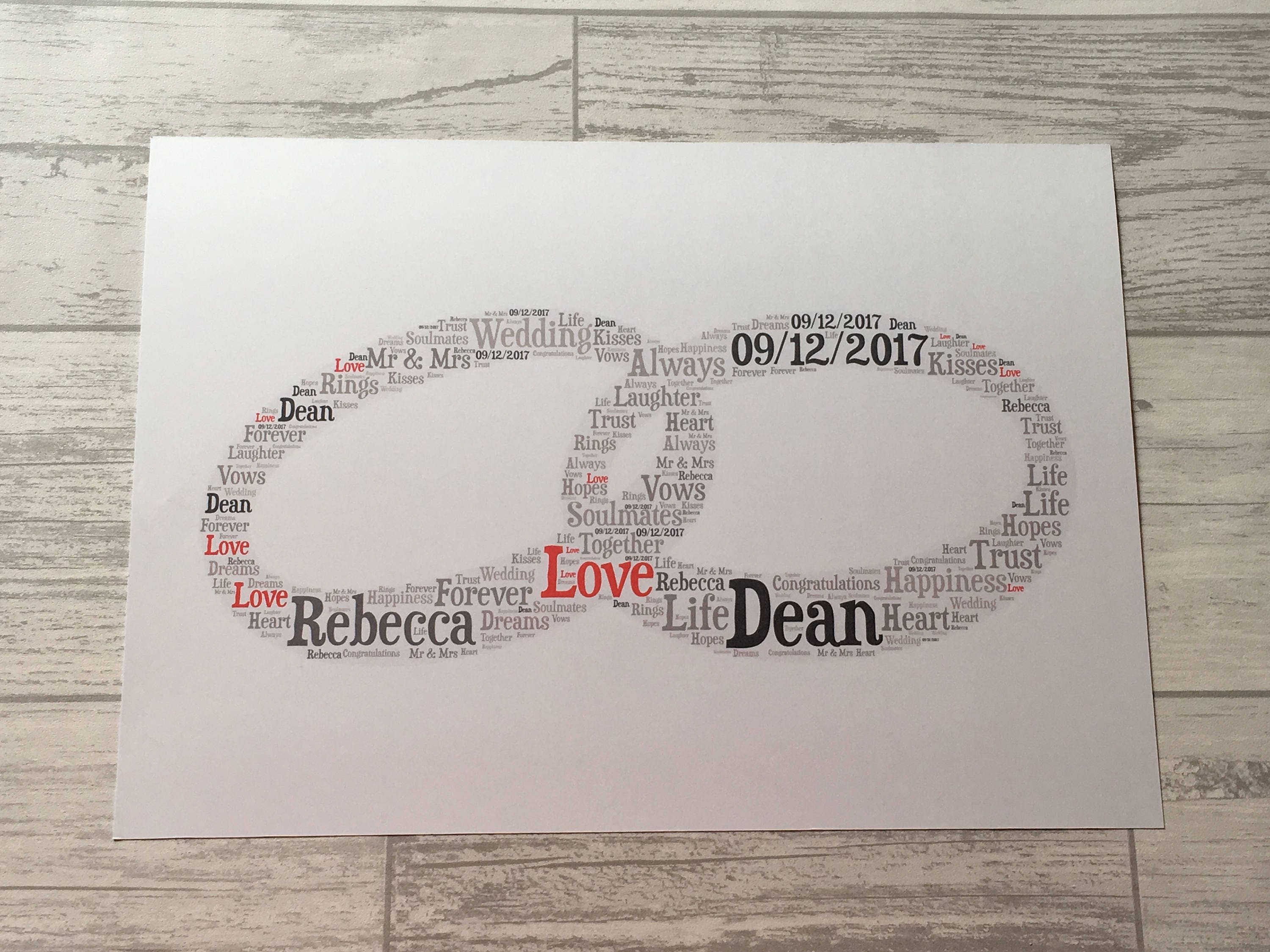 Word Art Typography Shape Framed Print - Personalised with choice of shape, colours and your words.