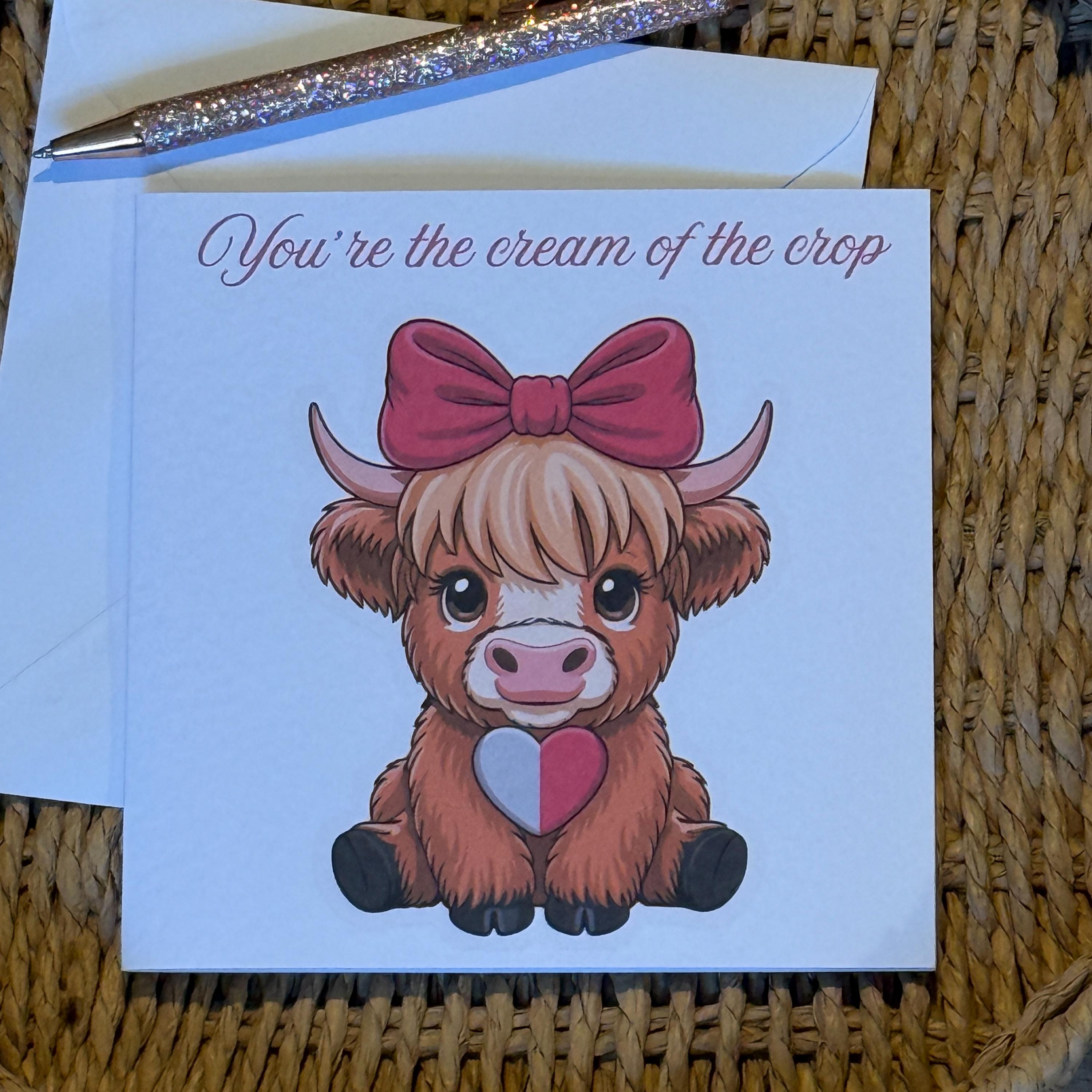 Highland Cow Valentine's Day Card - Cream of the Crop, Animal