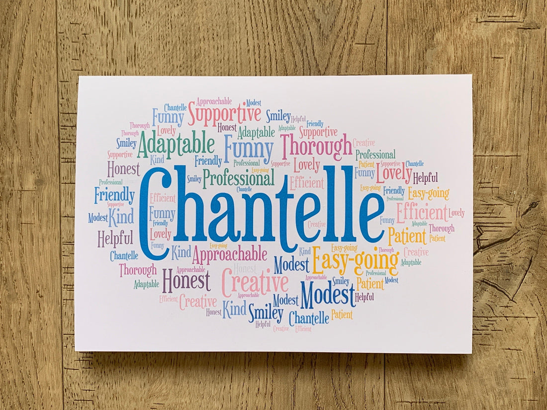 Typography Personalised Word Art Card, Custom Greetings Card