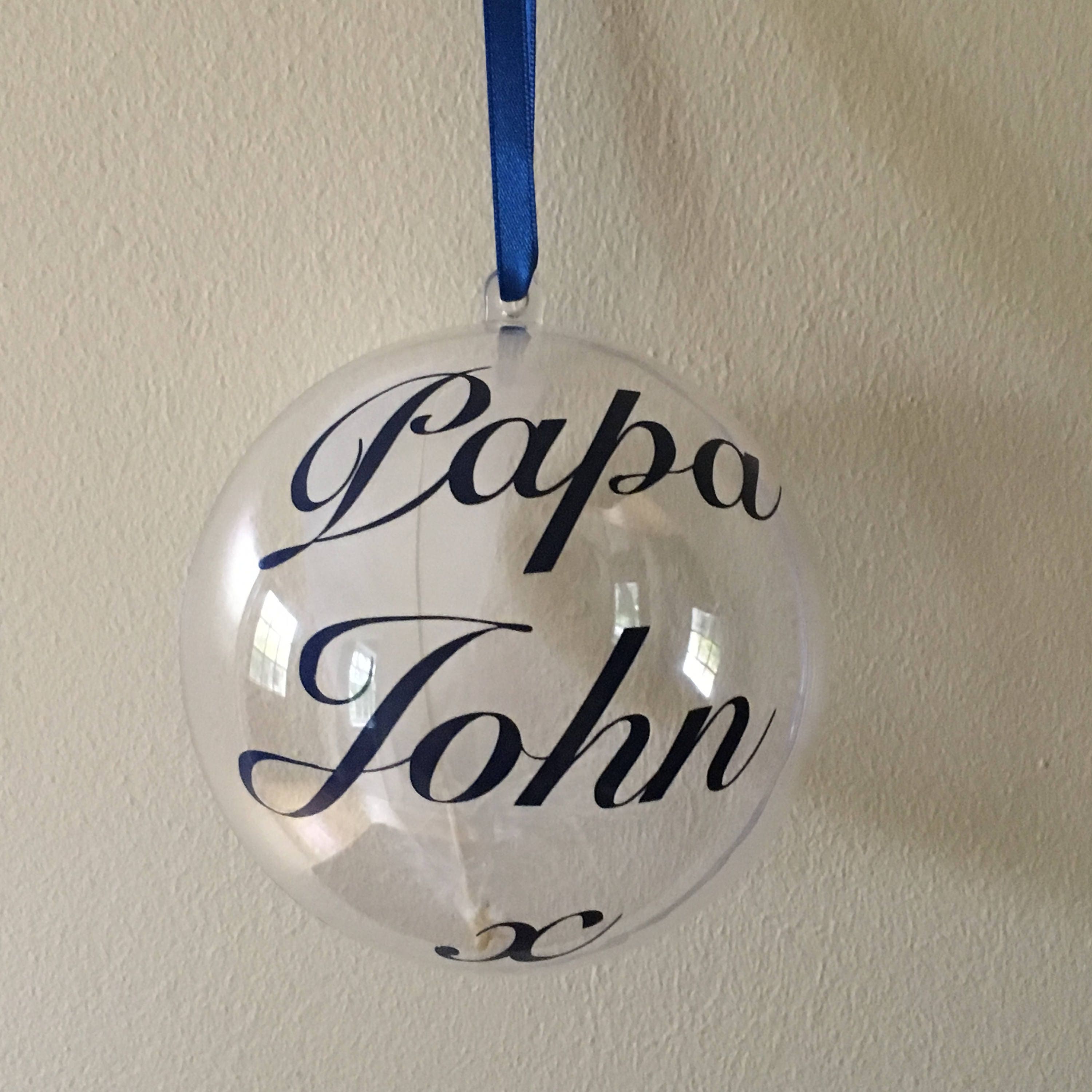 Christmas Memory Bauble, Personalised with name. Feather Ornament
