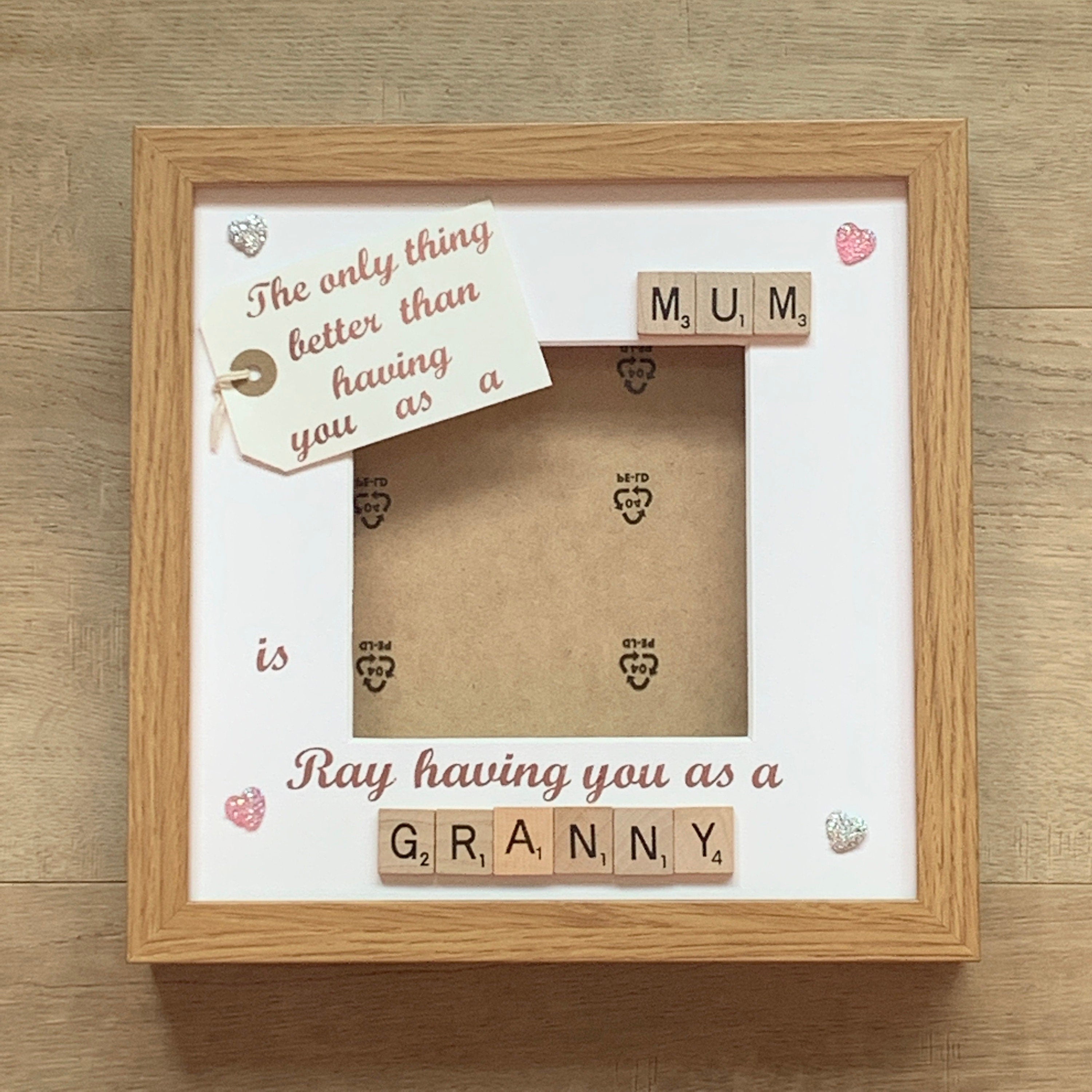 Mum to Nanny Personalised Scrabble Art Photo Frame, Gift for Mum