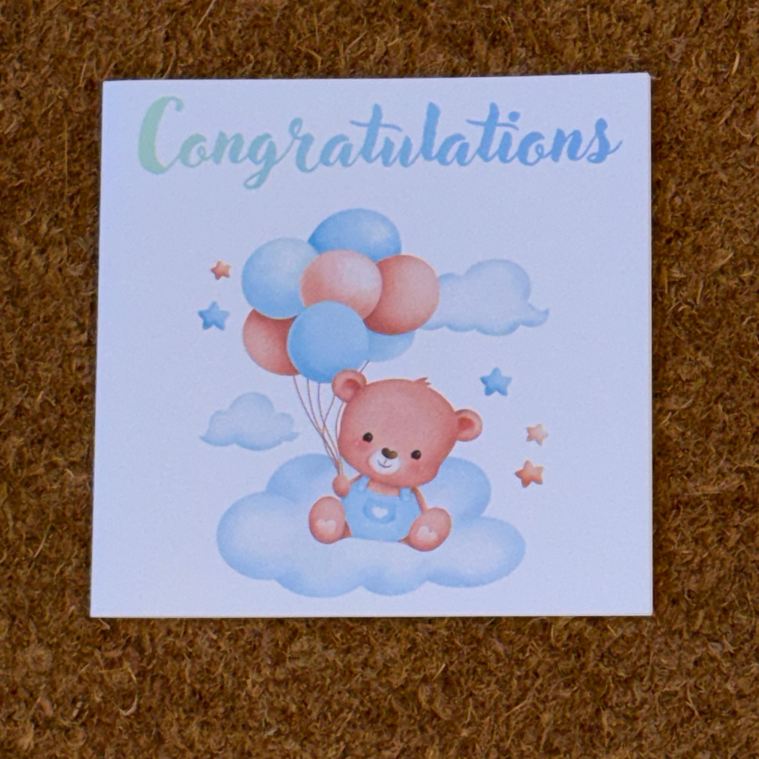 Baby Congratulations Card | Bear & Balloons, Newborn Gift