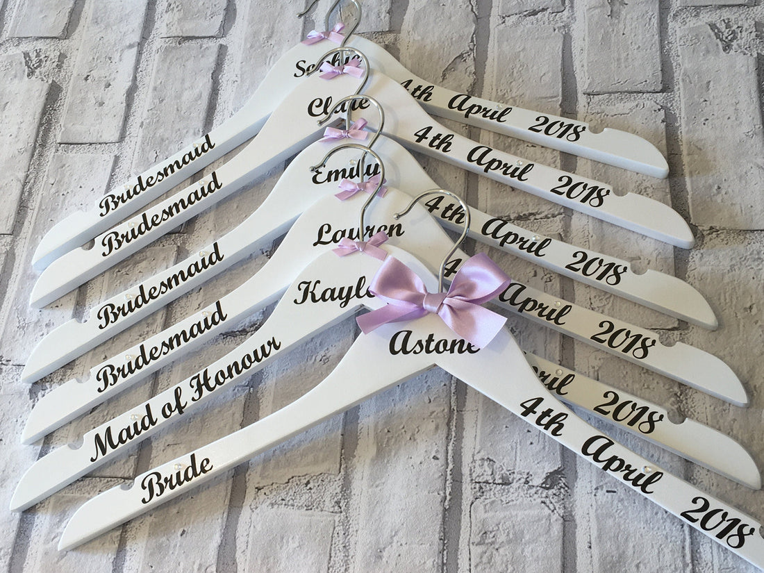 Wedding Outfit Hangers - Personalised Bridal Party Hangers set of 5 - Wedding Gown Hanger
