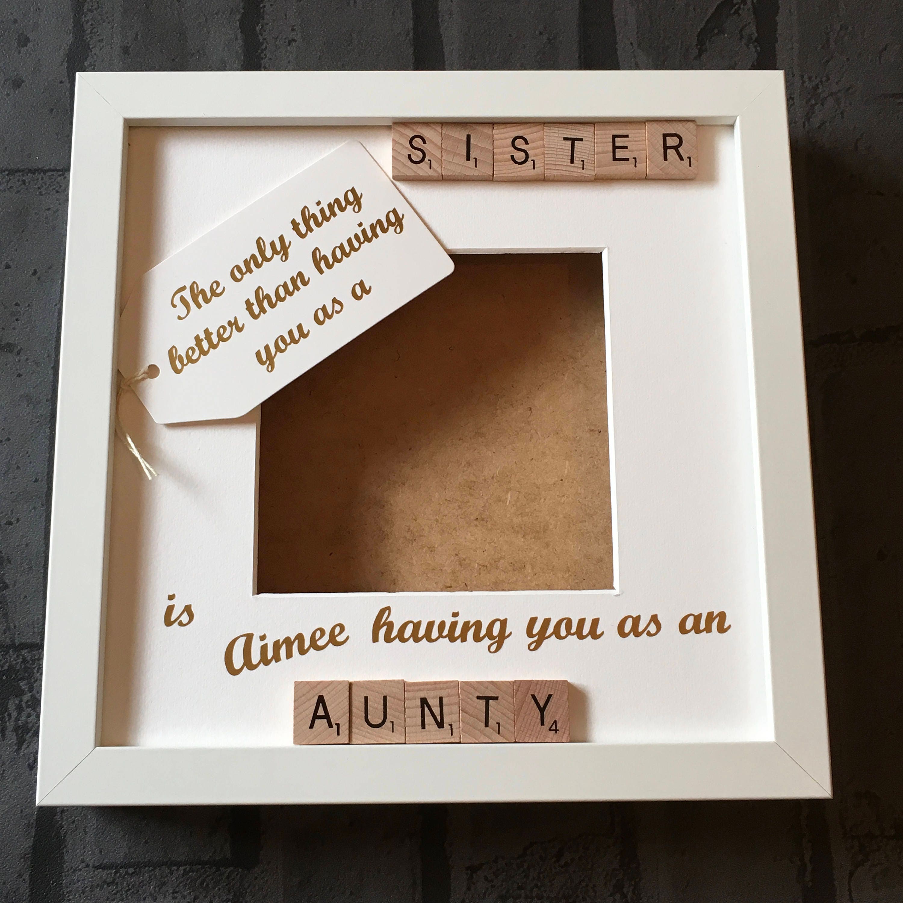 Auntie Sister Letter Tile Photo Frame - Personalised Message - available in a choice of colours
