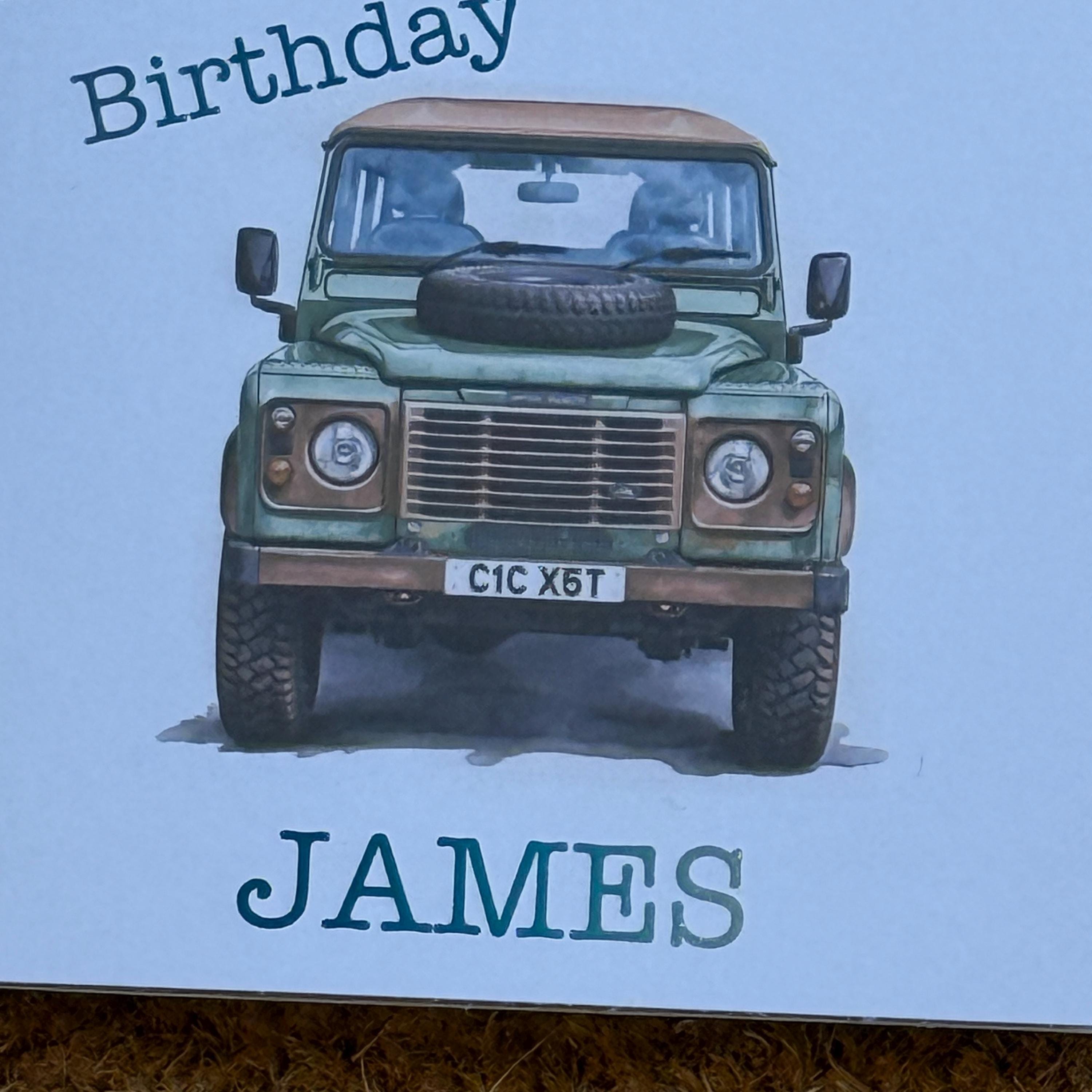 Land Rover Defender Birthday Card | Watercolour Style with Personalised Foil Details.