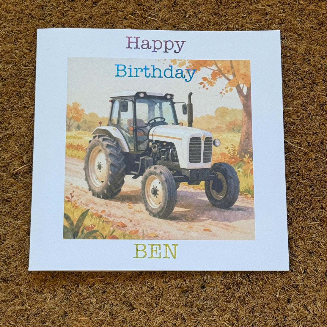 Classic White Tractor Birthday or Fathers Day Card | Watercolour Style Farm Machinery, Personalised Foiled Message