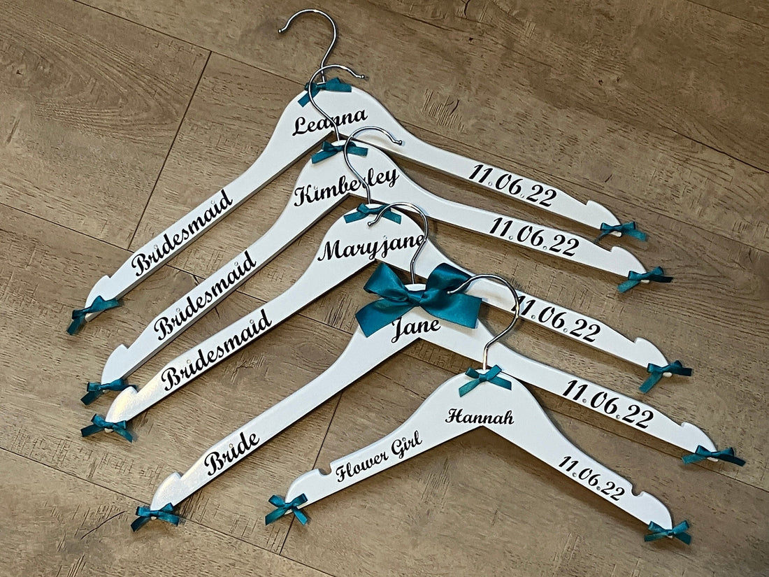 Set of 10 Wedding Hangers | Personalised with name, date, role | Ideal for the Bridal Party