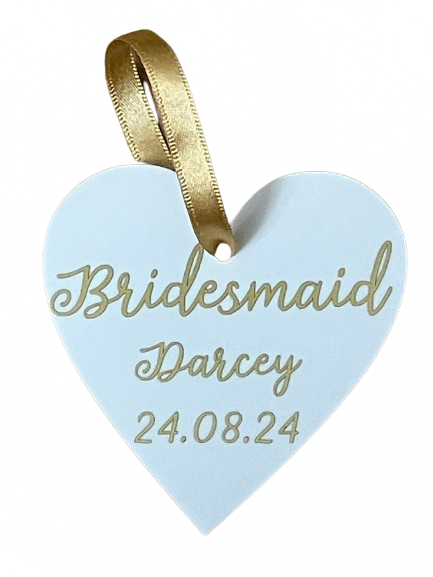 Wedding Hanger Heart, Personalised with name, role and date.  Bridal Party Hanger Tag Keepsake