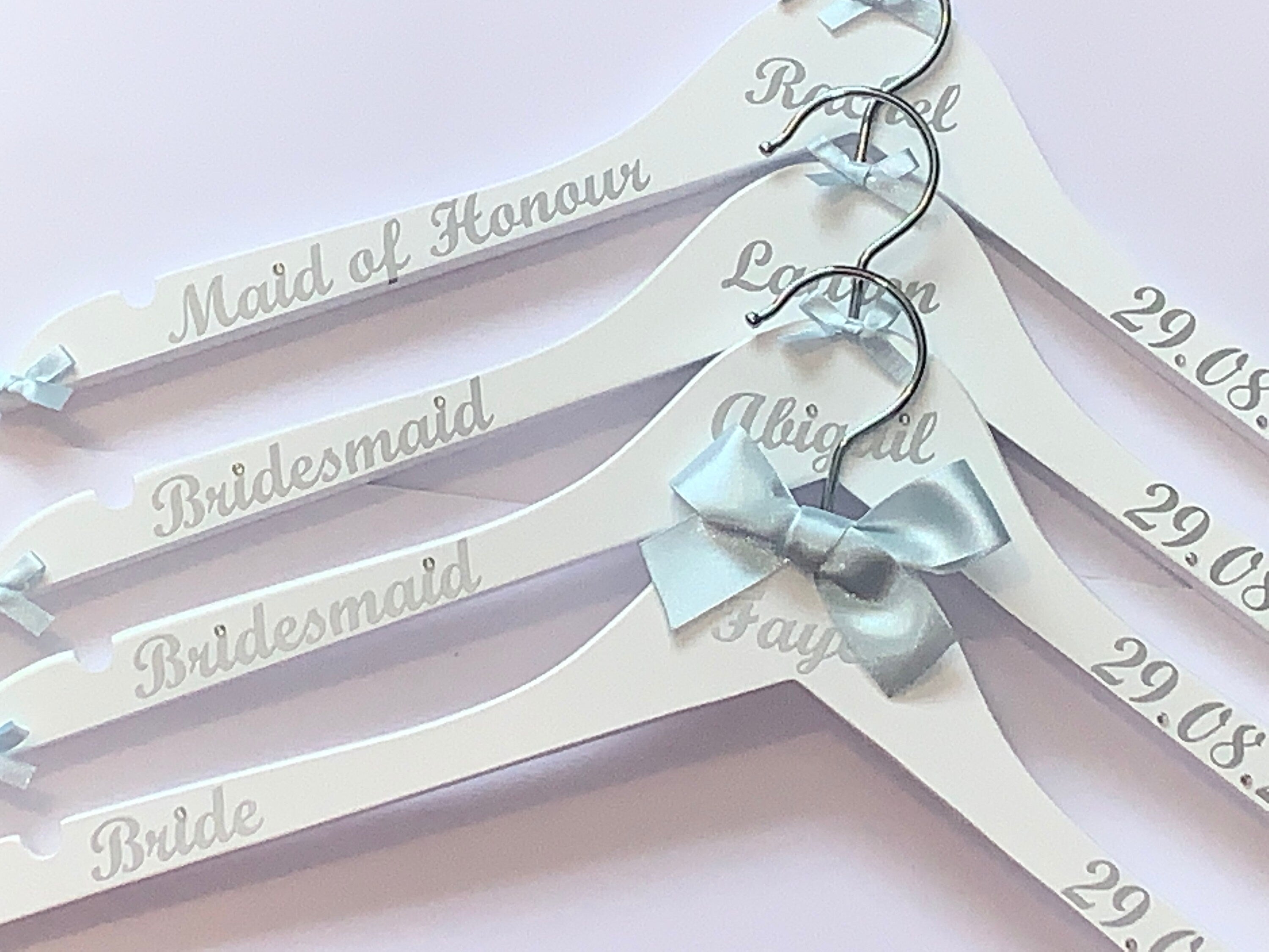Wedding Outfit Hangers - Personalised set of 6 - Name, Date and Role - Choice of Colours