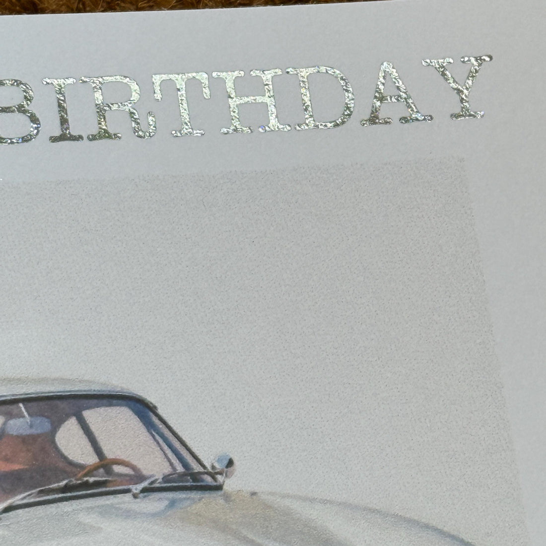 Silver Classic Sports Car Birthday Card | Watercolour Style | Personalised Foiled Message (6x6)