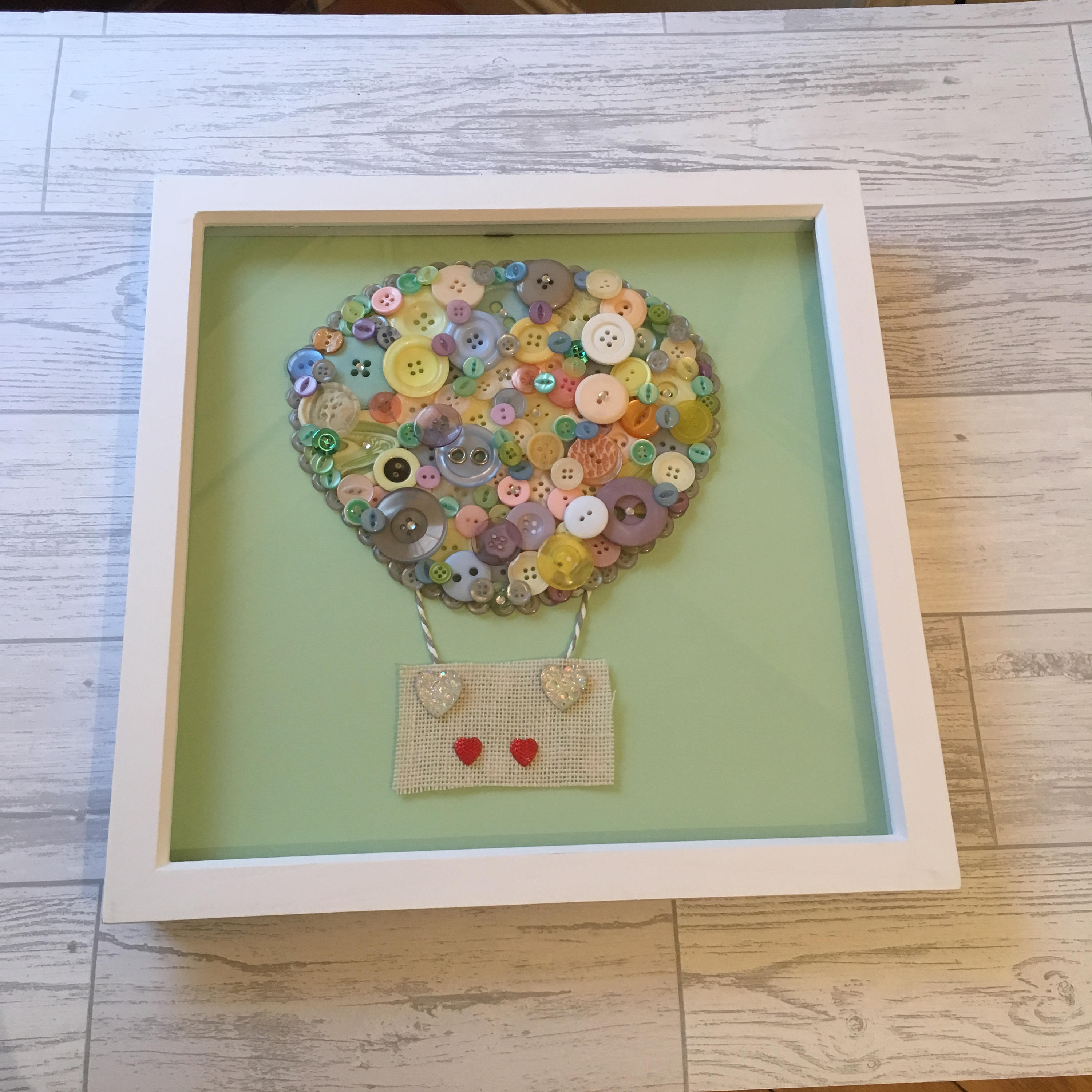 Hot Air Balloon Button Art Frame - Beautiful Nursery Art - Can be personalised.