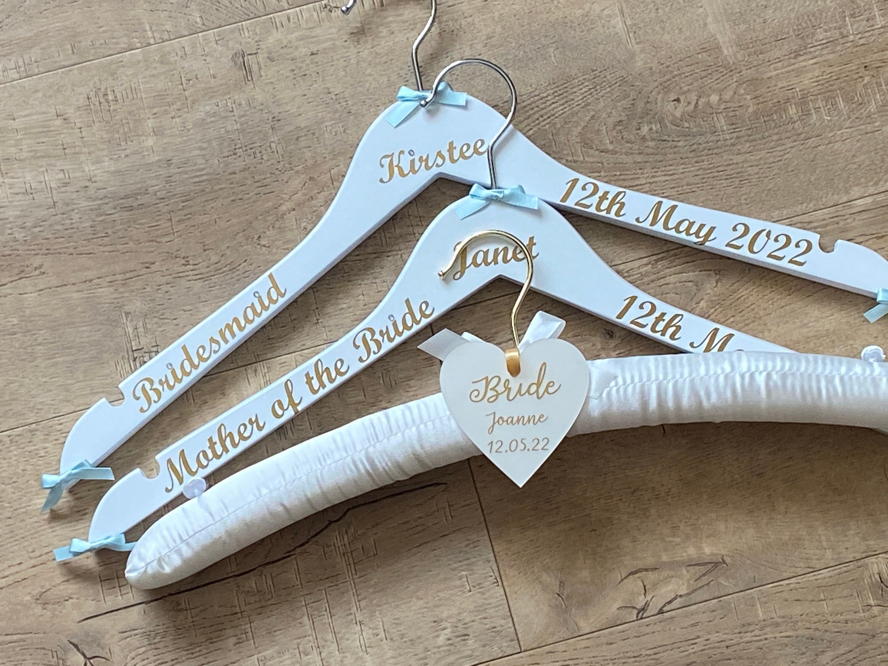 Satin Wedding Dress Hanger and Wooden Bridesmaids Hanger Set | Personalised