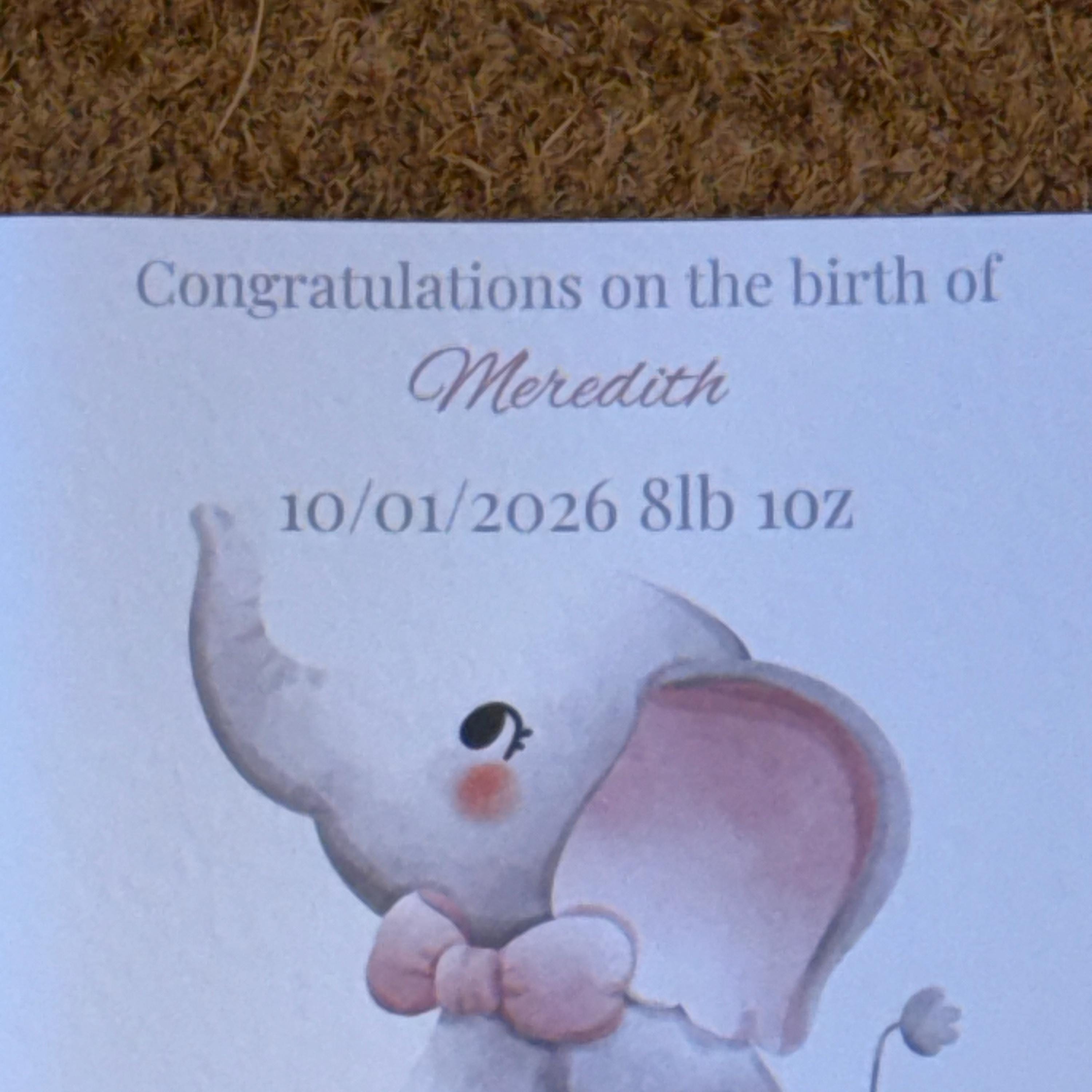 New Baby Elephant Card | Personalised Newborn Congratulations (6x6 inch)