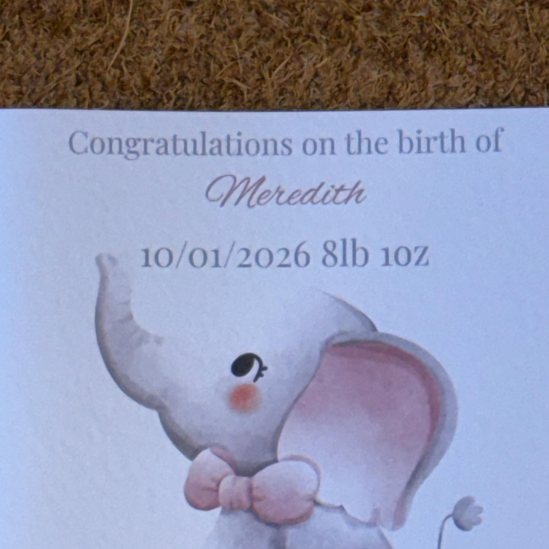 New Baby Elephant Card | Personalised Newborn Congratulations (6x6 inch)