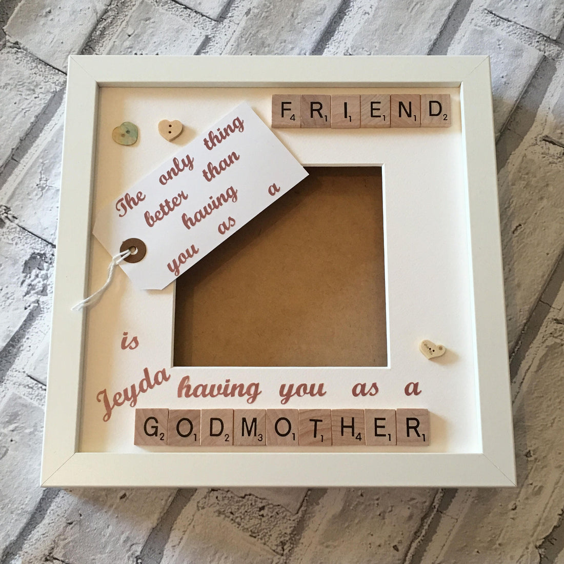 Friend to Godmother Scrabble Art Photo Frame | Personalised Godparent Gift