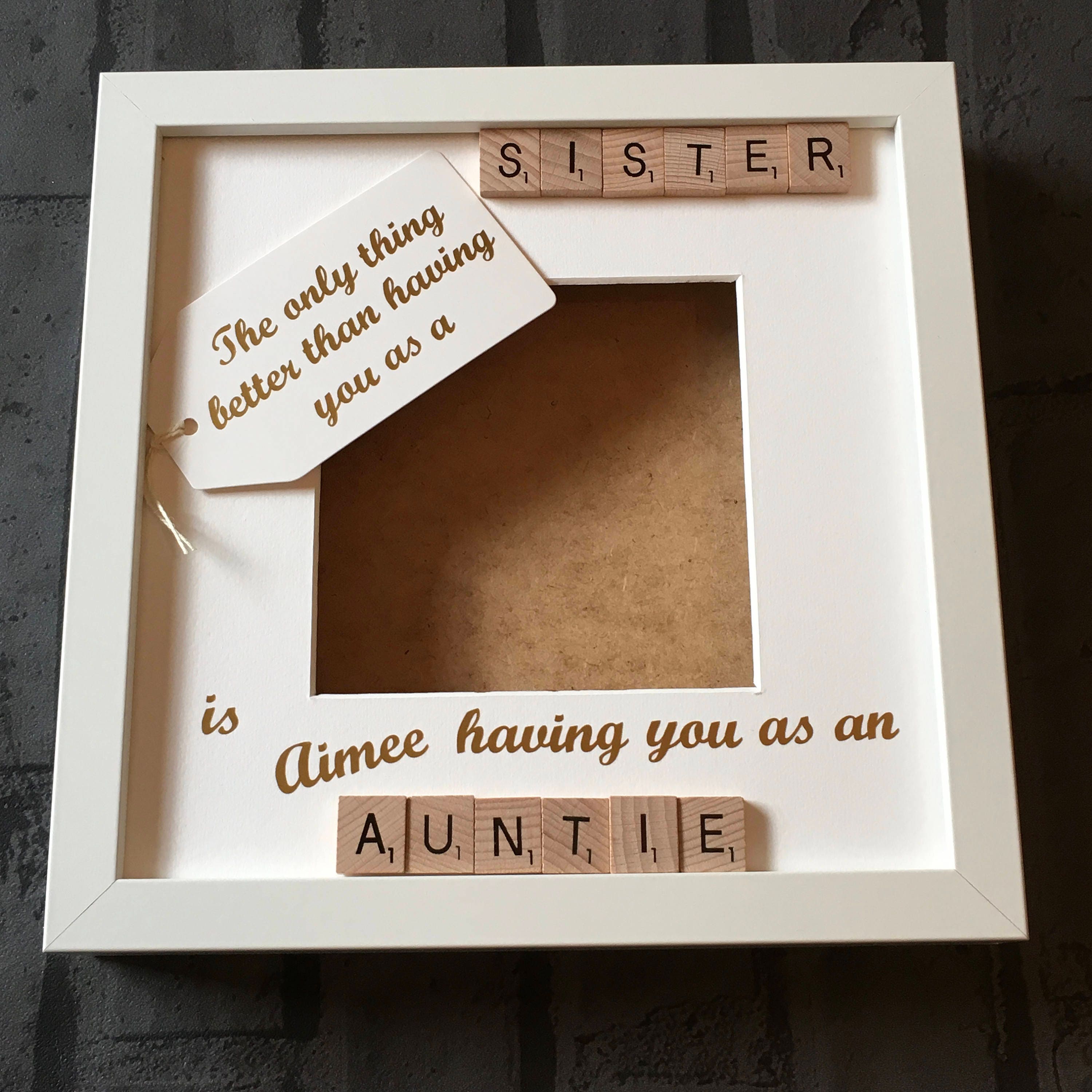 Auntie Sister Letter Tile Photo Frame - Personalised Message - available in a choice of colours