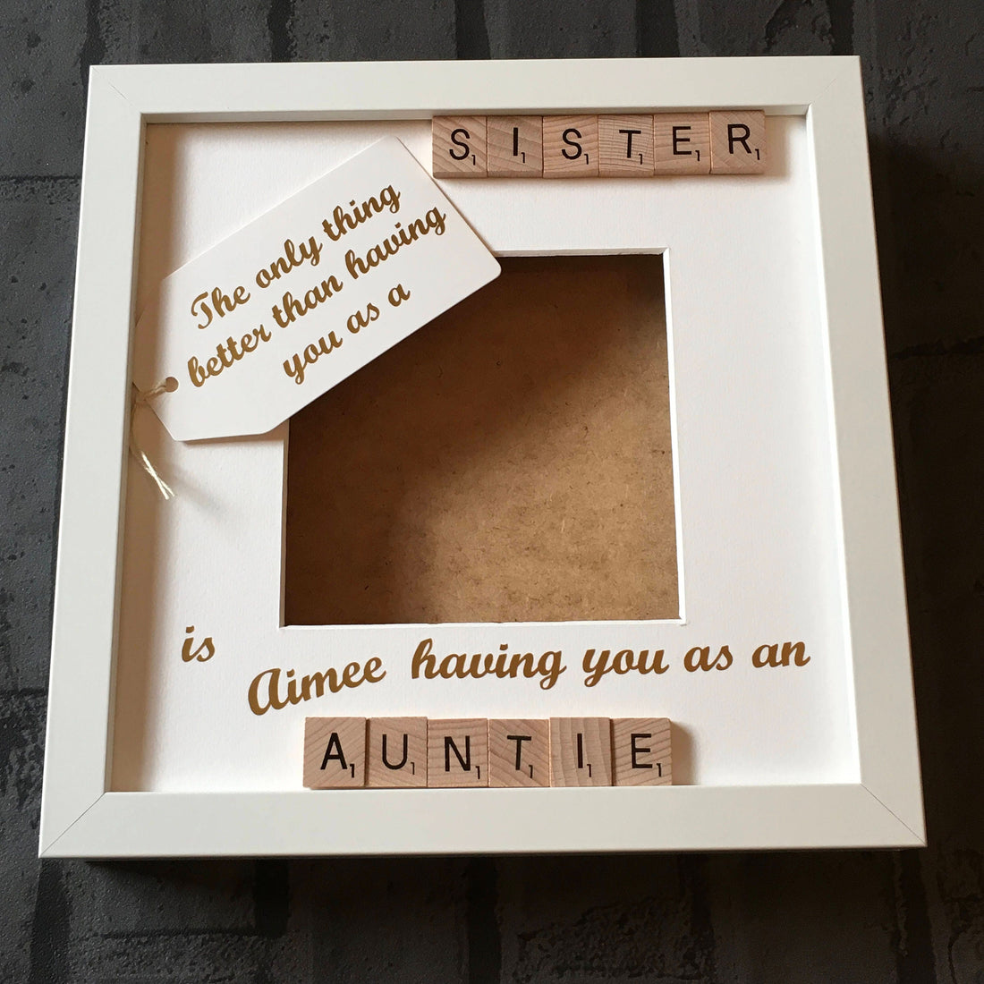 Auntie Sister Letter Tile Photo Frame - Personalised Message - available in a choice of colours