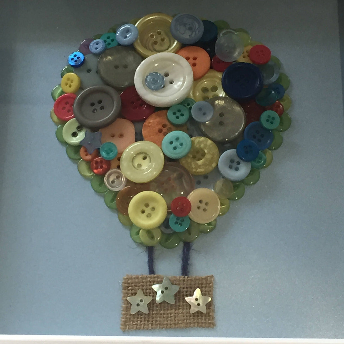 Hot Air Balloon Button Art in White Wood Frame, Nursery Decor