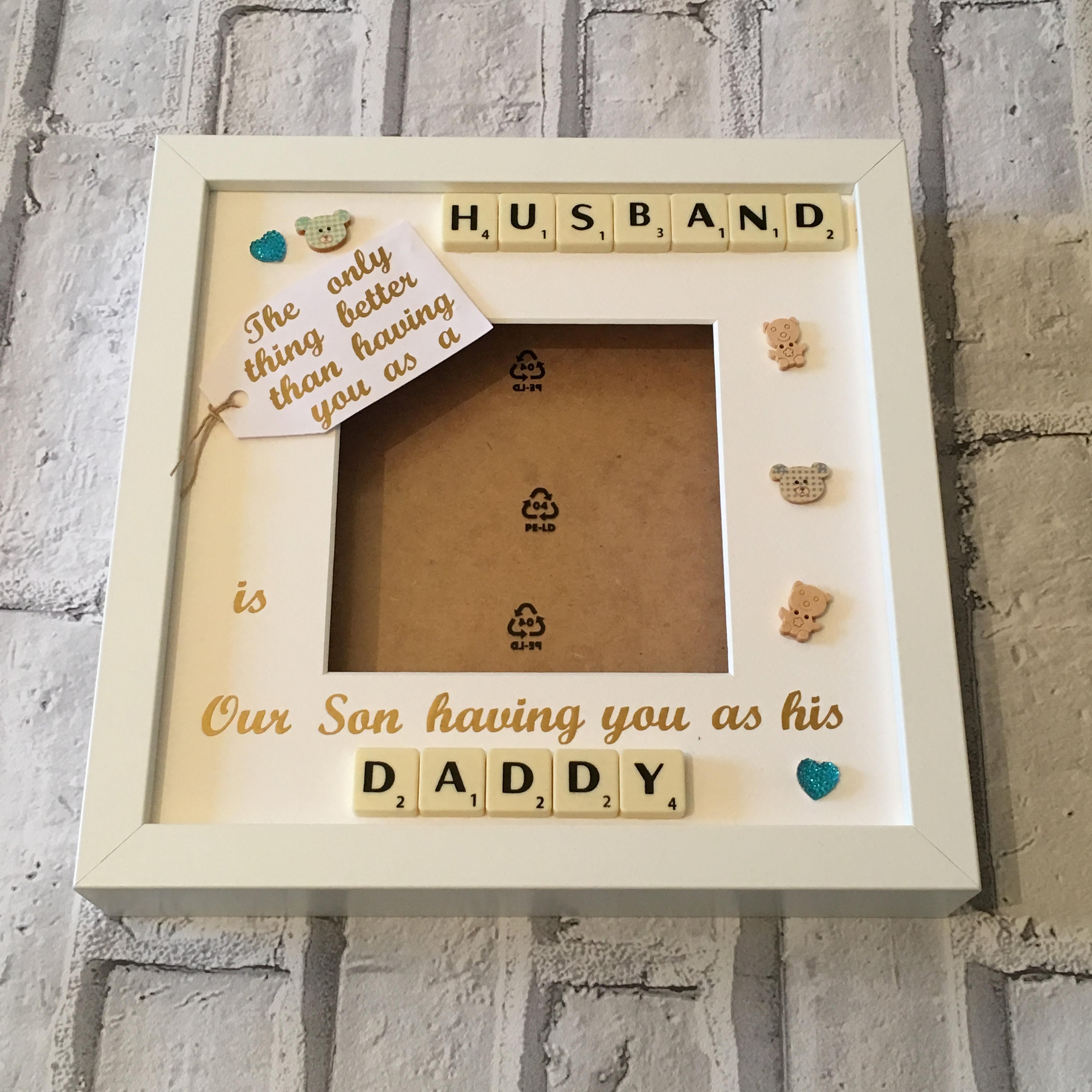 Husband to Daddy Letter Tile Box Photo Frame | Personalised with Names.