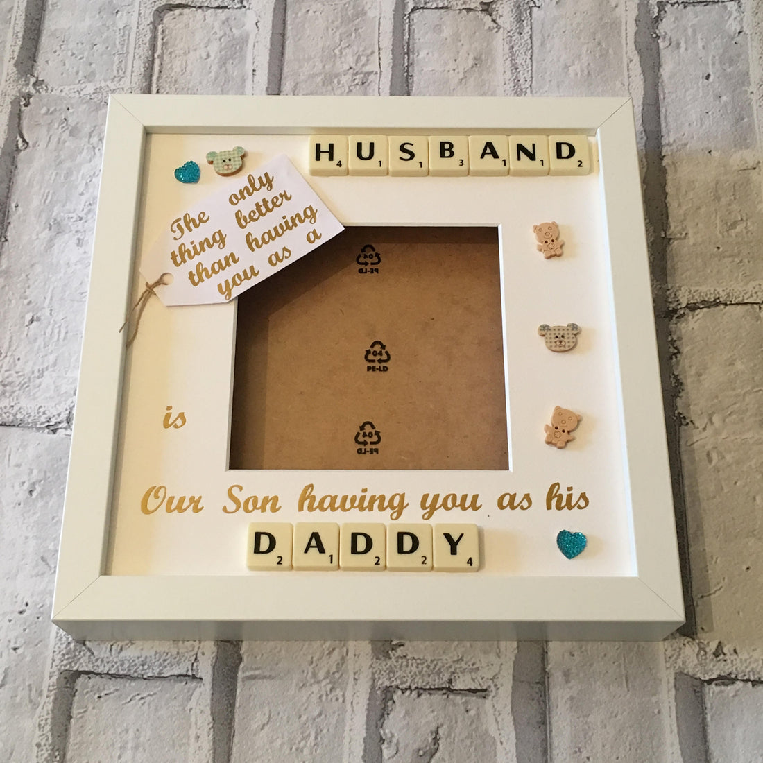 Husband to Daddy Letter Tile Box Photo Frame | Personalised with Names.