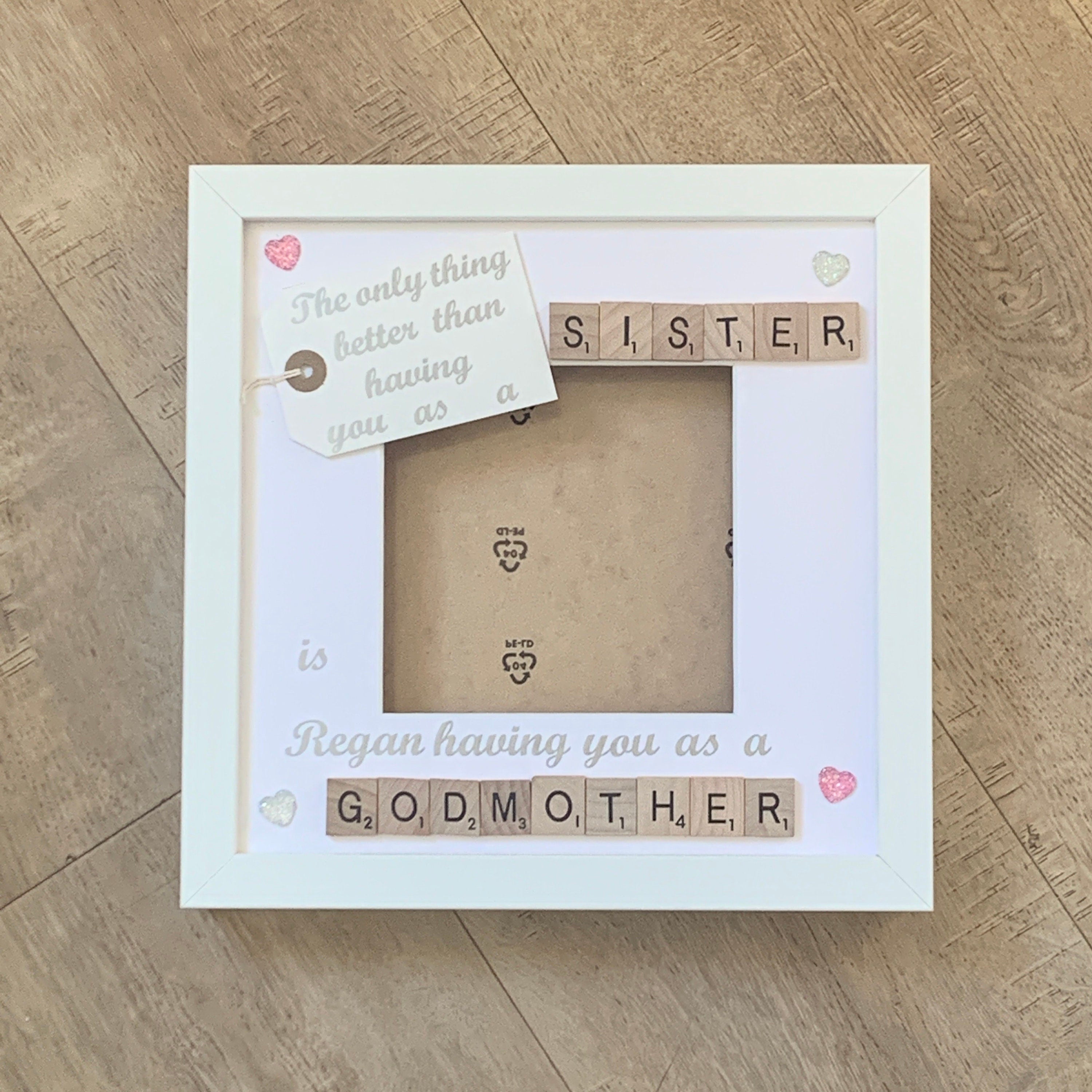 Godmother Scrabble Art Photo Frame | Godparent Gift | Personalised with Name