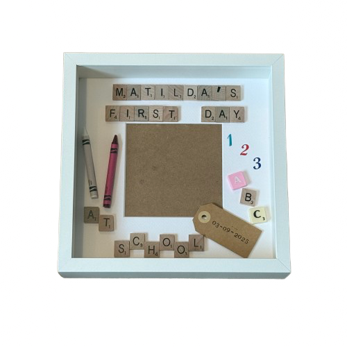 First Day at School Personalised Letter Tile Photo Box Frame | Custom School Keepsake Gift