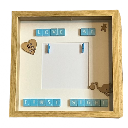 Love at First Sight Baby Scan Frame, Scrabble Art, Personalised Baby Gift