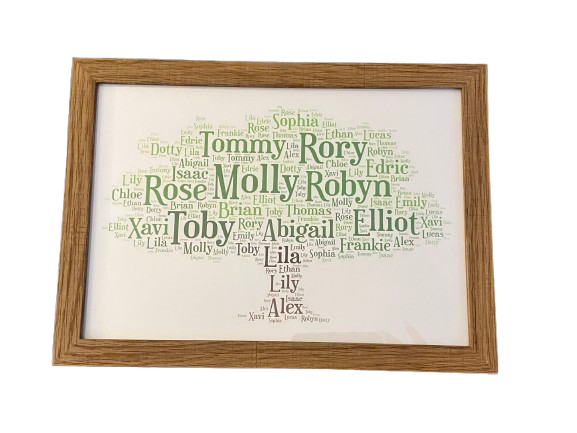 Family Tree Typography Framed Print. Perfect for any occasion.