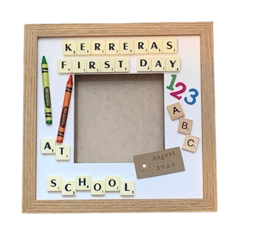 First Day at School Personalised Letter Tile Photo Box Frame | Custom School Keepsake Gift
