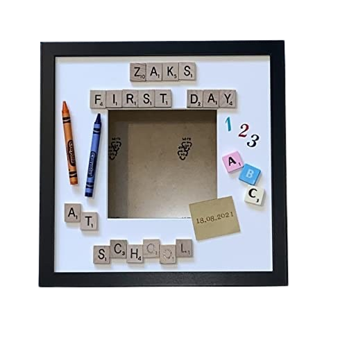 First Day at School Personalised Letter Tile Photo Box Frame | Custom School Keepsake Gift