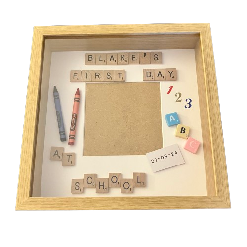 First Day at School Personalised Letter Tile Photo Box Frame | Custom School Keepsake Gift