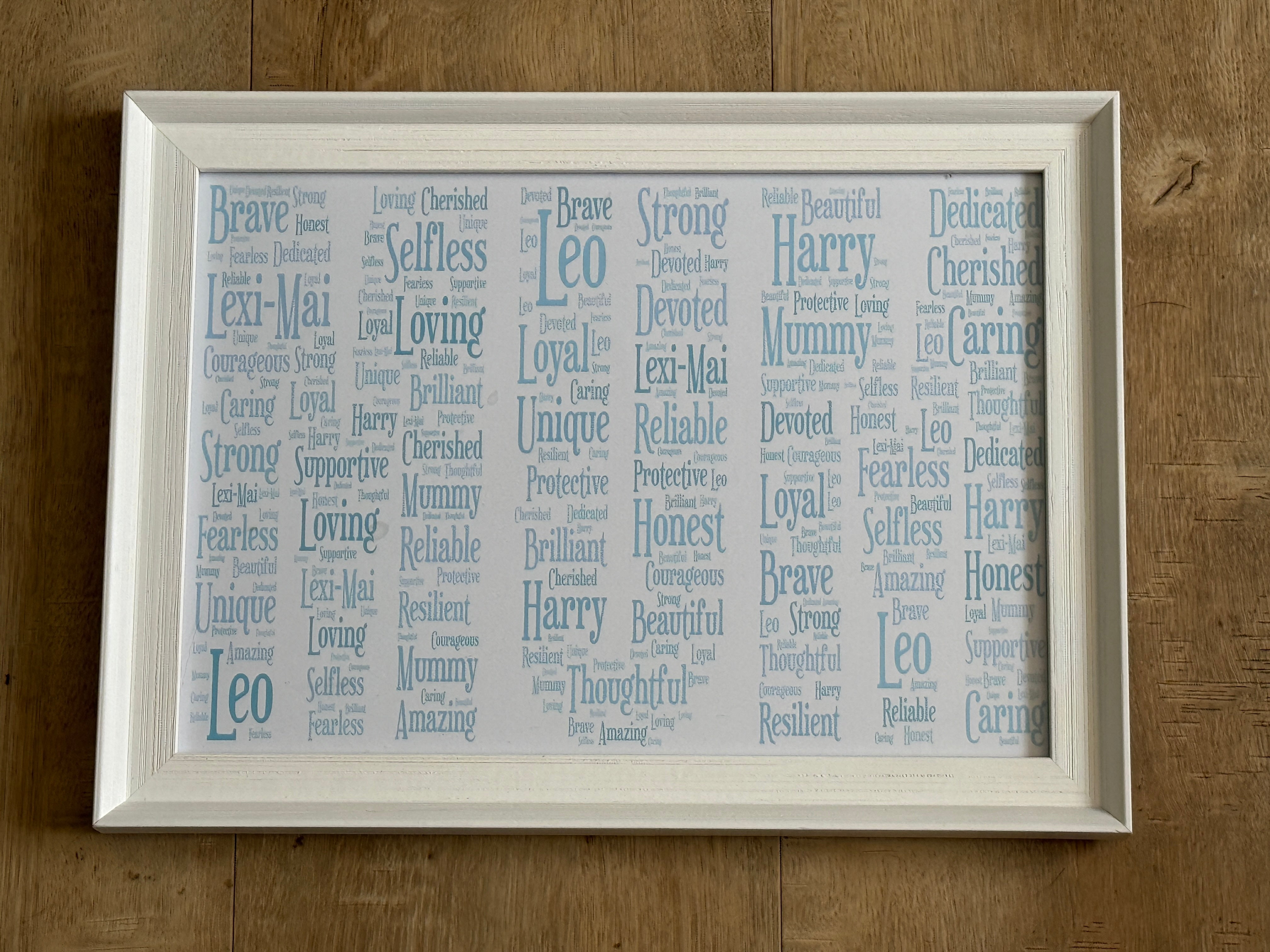 Word Art Picture A4 Framed - Personalised with choice of image, colours and your words.