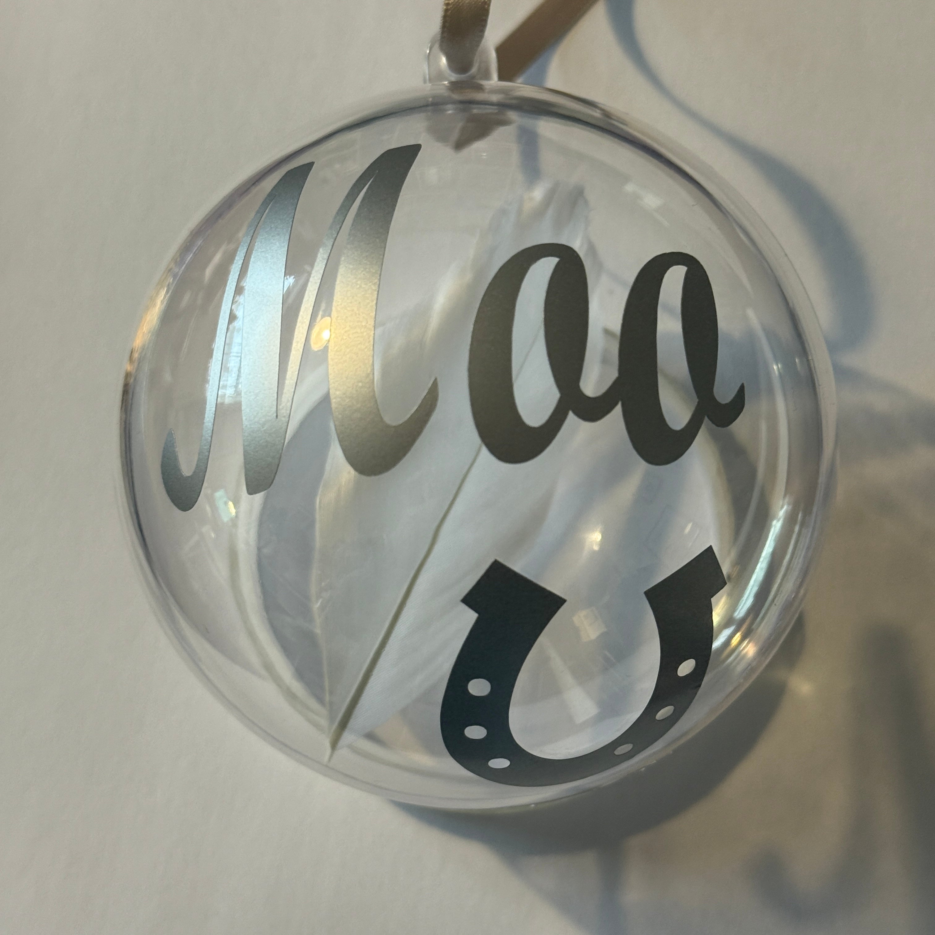 Pet Memorial Christmas Bauble | Personalised Horseshoe and Feather Ornament