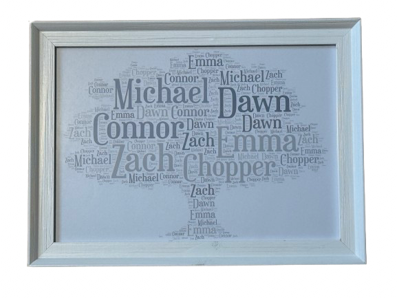 Family Tree Typography Framed Print. Perfect for any occasion.