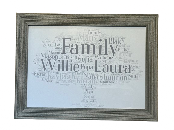 Family Tree Typography Framed Print. Perfect for any occasion.