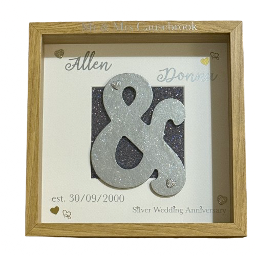Wedding Day Box Frame | Personalised Ampersand Frame | Name and date