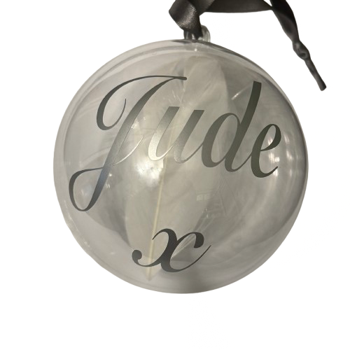 Christmas Memory Bauble, Personalised with name. Feather Ornament
