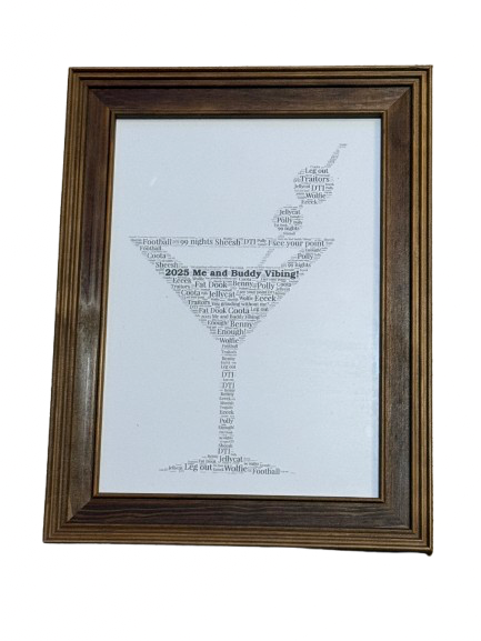 Word Art Picture A4 Framed - Personalised with choice of image, colours and your words.