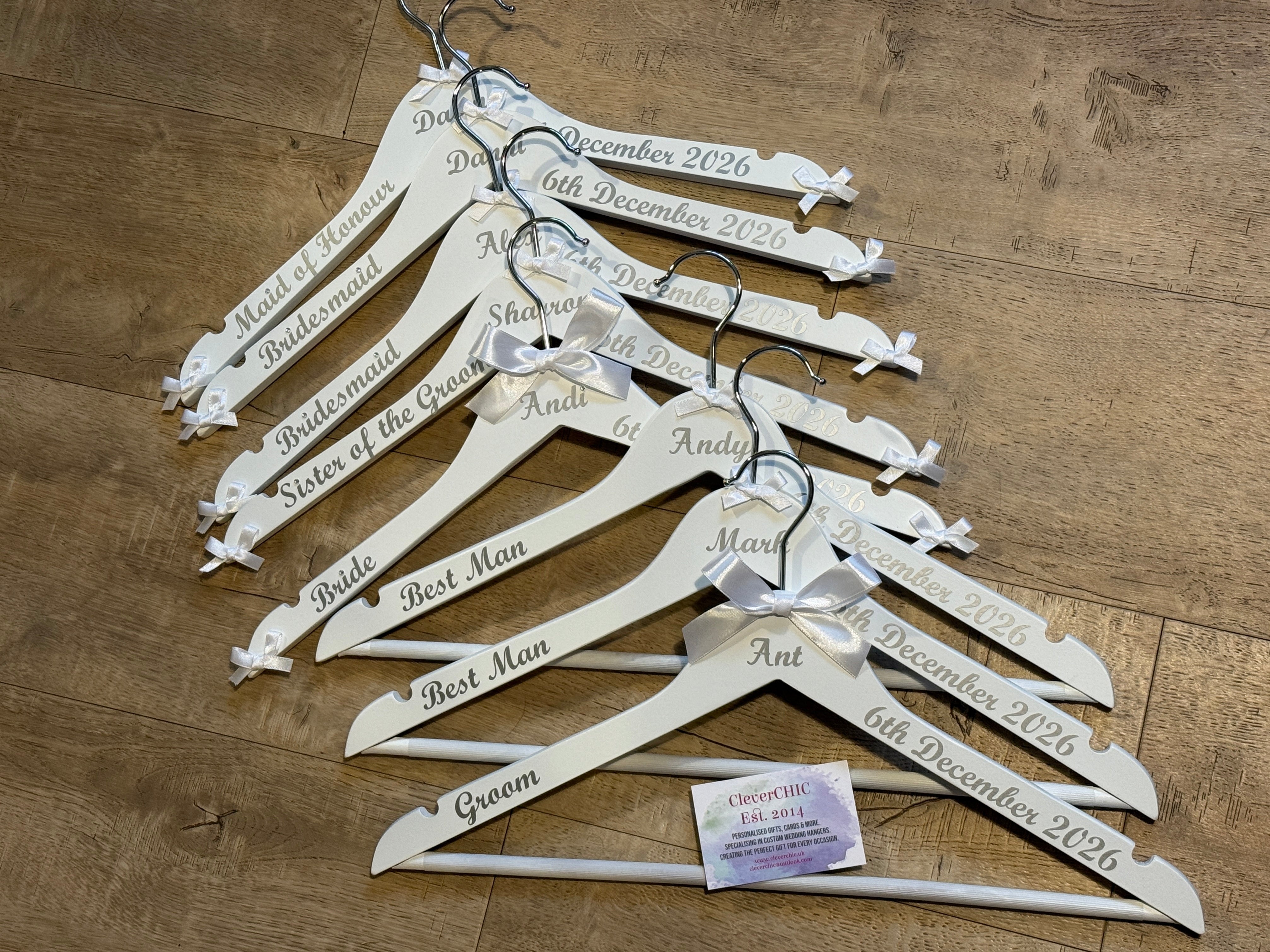Set of 10 Wedding Hangers | Personalised with name, date, role | Ideal for the Bridal Party