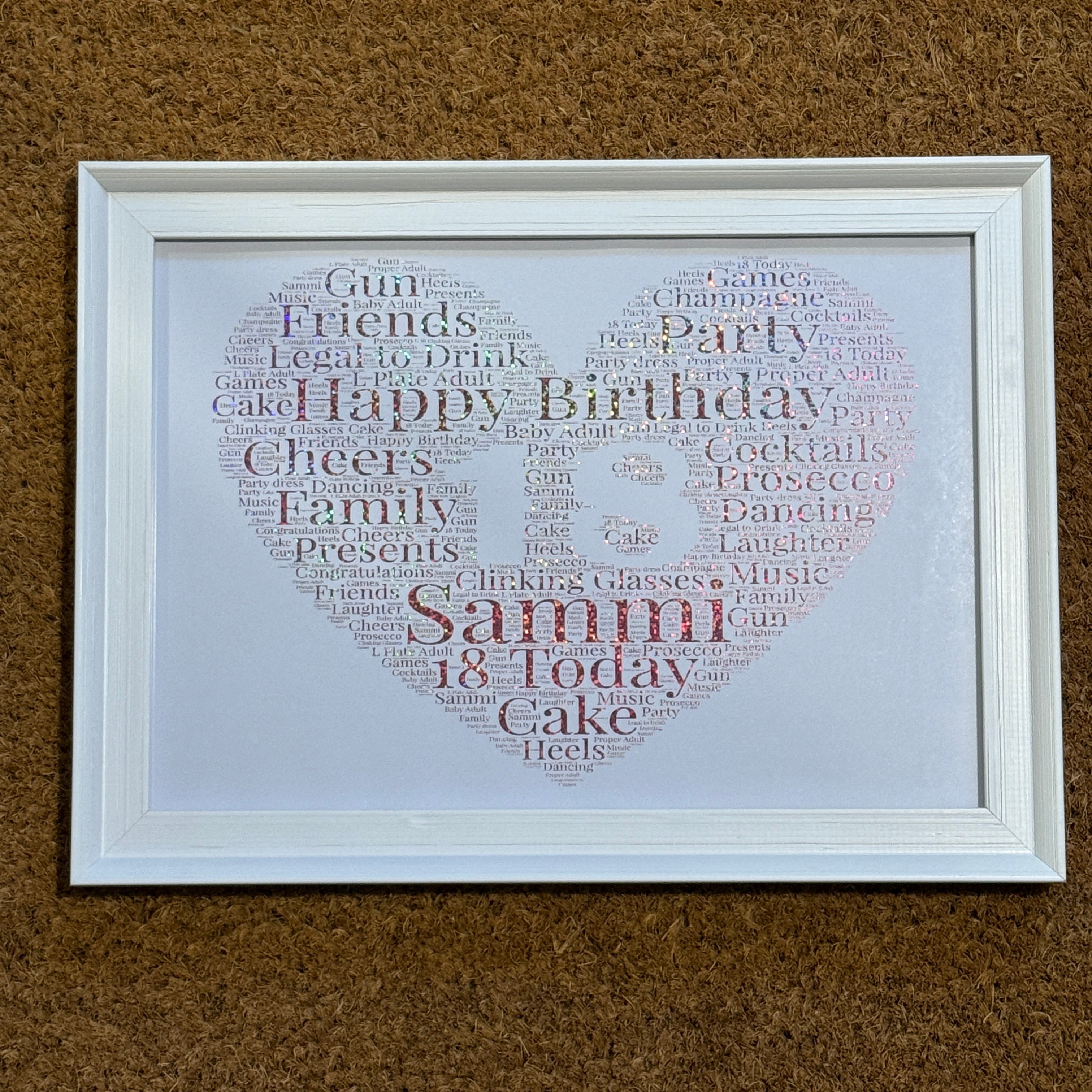 Special Birthday Foiled Personalised Heart - Framed A4 Print - Your words create the picture.