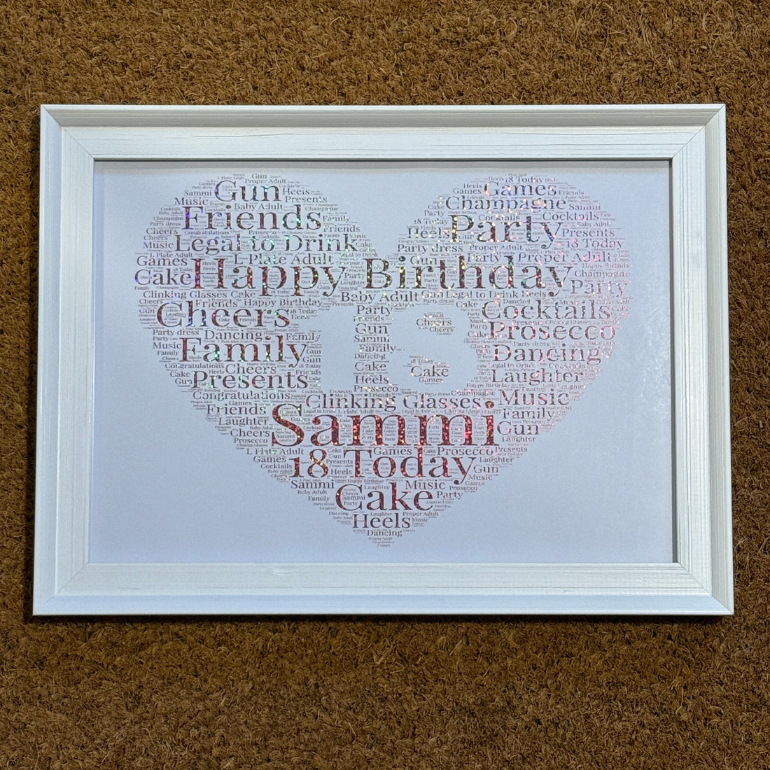 Special Birthday Foiled Personalised Heart - Framed A4 Print - Your words create the picture.