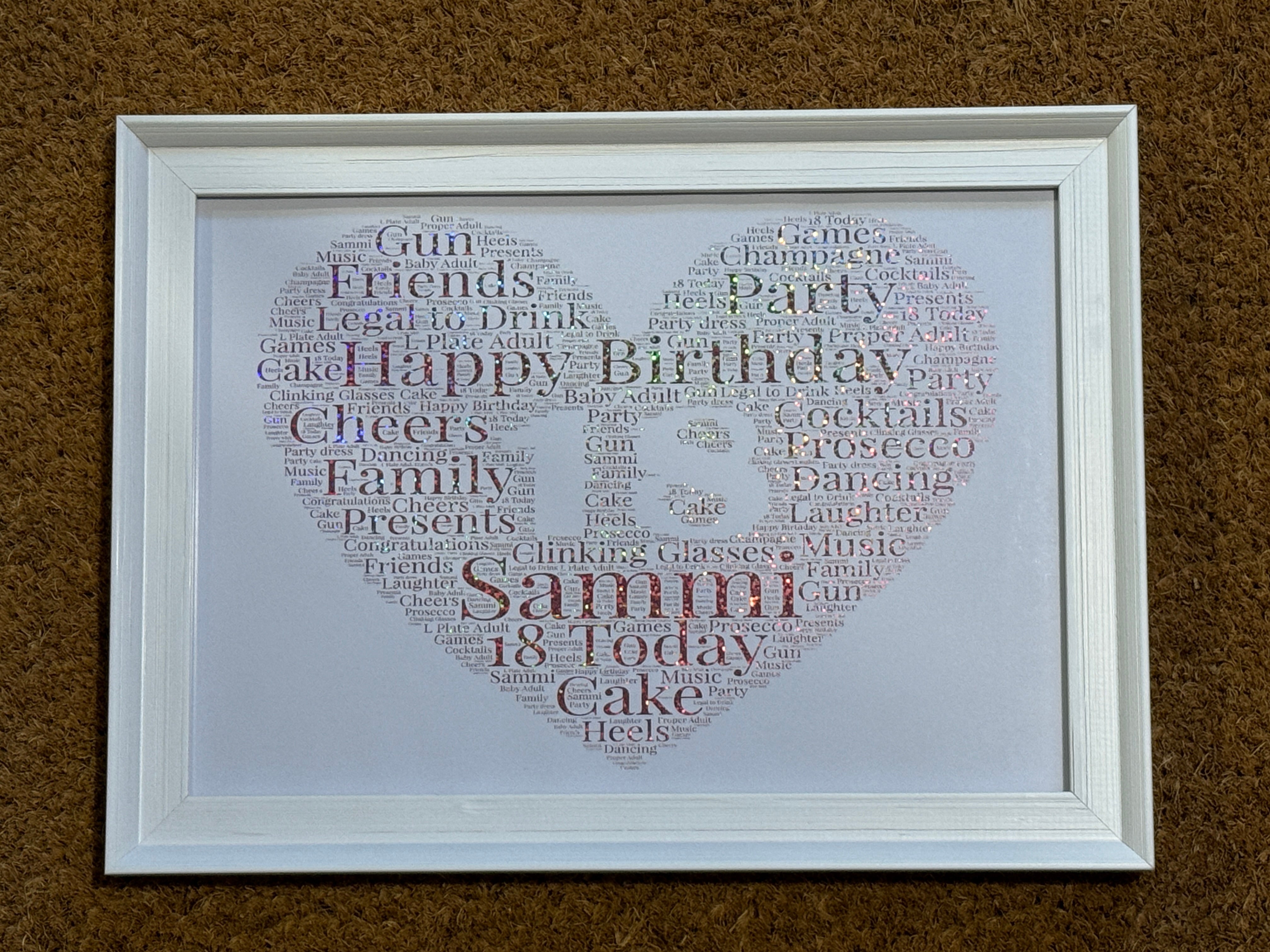 Special Birthday Foiled Personalised Heart - Framed A4 Print - Your words create the picture.