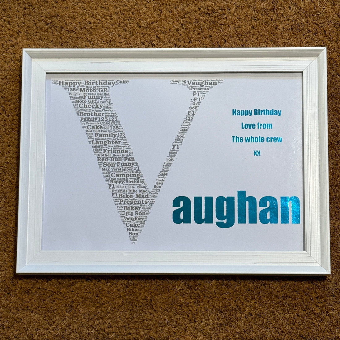 Personalised Name Word Art Frame - Foiled Print - A4 Frame - Your words create the artwork.