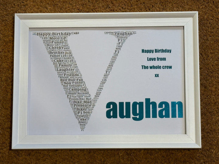 Personalised Name Word Art Frame - Foiled Print - A4 Frame - Your words create the artwork.