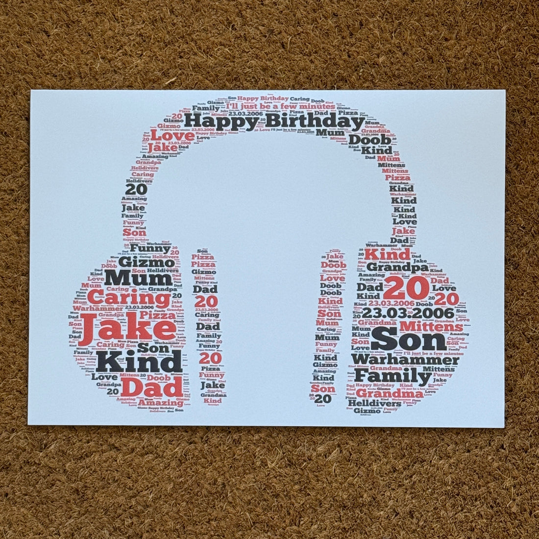 Word Art Birthday Card | Typography Word Cloud | Personalised with your choice of shape, words and colour.