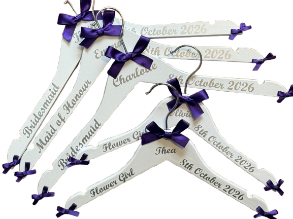 Customised Wedding hangers - Set of 7 - Bridal Party Outfit Organisers - Personalised