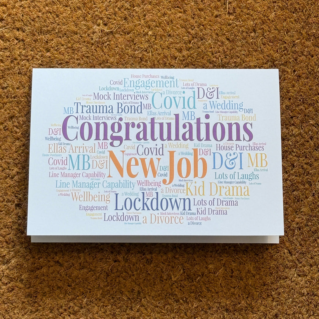Typography Personalised Word Art Card, Custom Greetings Card