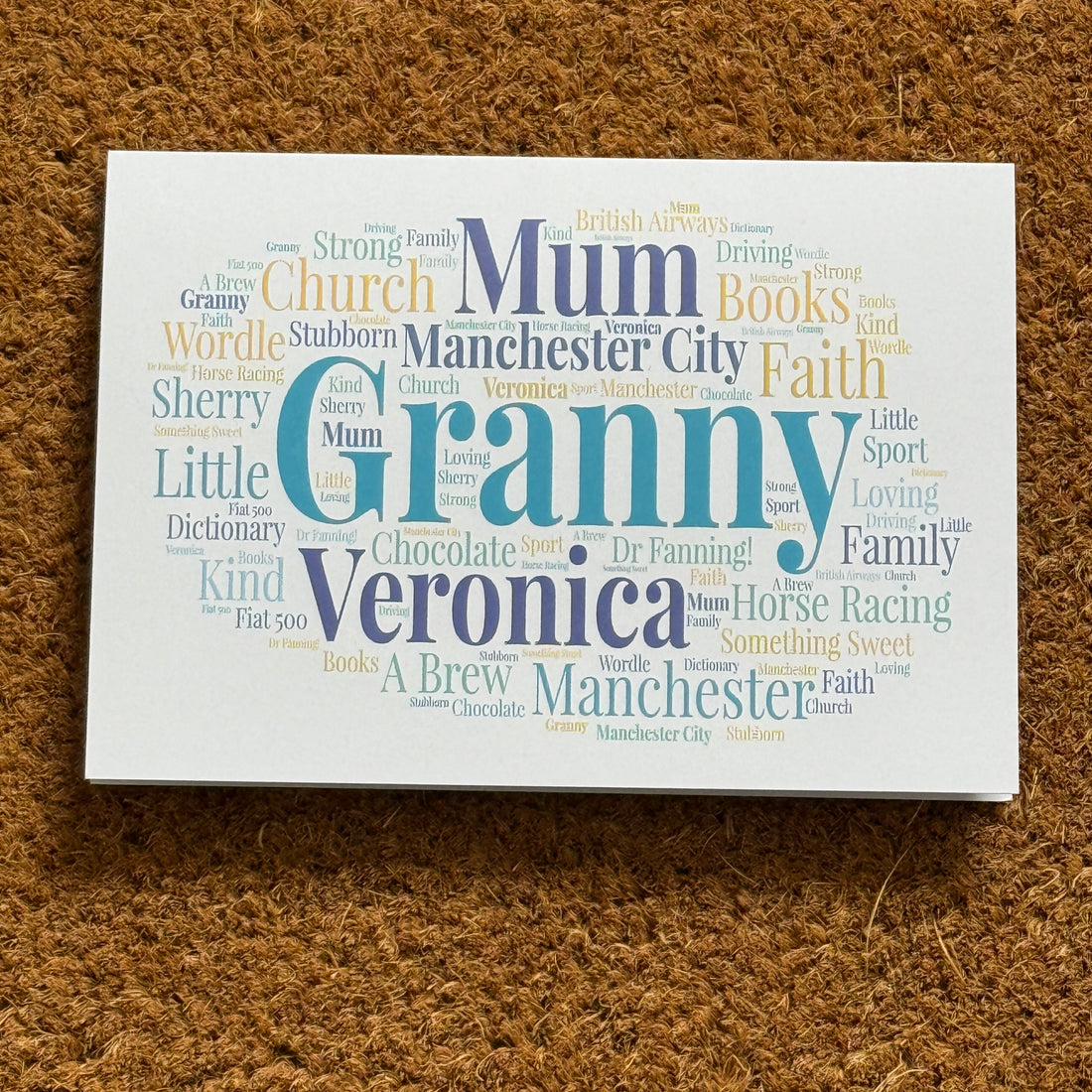 Typography Personalised Word Art Card, Custom Greetings Card