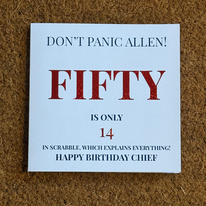 Funny Age Don't Panic Birthday Card | Scrabble Birthday Card | Personalised Age Birthday Card | Milestone Birthday | Comical Card for Him or Her
